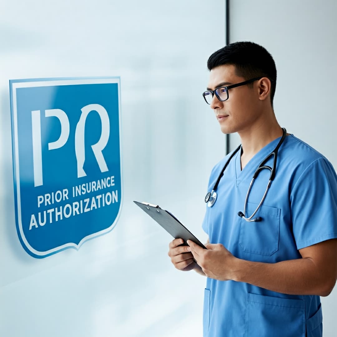 Doctor filling out prior auth form